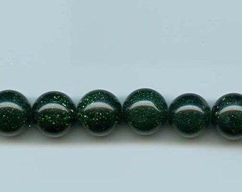 GREEN Goldstone round beads 8 MM (15) dark green bead Charleston green
