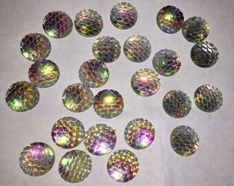 CLEAR Iridescent Mermaid scales dragon scales 12 MM 25 pcs flat back