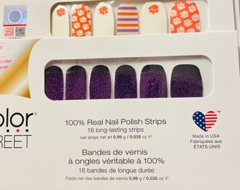 Color Street Licensed CLEMSON University Collegiate & PeRFECT POISON dry nail polish Strip Purple Ombre glitter/White Orange Purple Shimmer