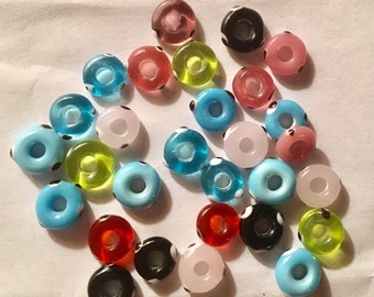 Round glass eye dot RONDELLE (29) 10 mm ASSORTED colors clear and opaque glass beads