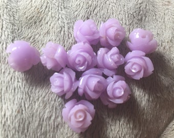 Lilac Light purple Rose Flower beads (12) 11x8MM Plastic 3-D Rose Flower beads lightweight bracelets earrings