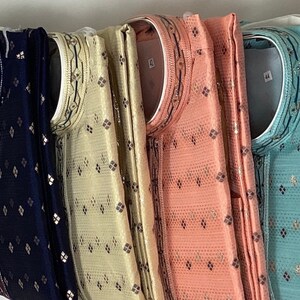 Pijama kurta de seda jacquard para hombre: ropa étnica india imagen 7