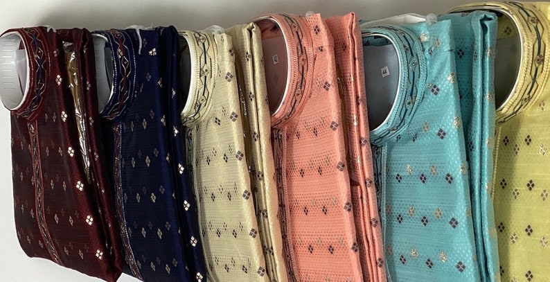 Pijama kurta de seda jacquard para hombre: ropa étnica india imagen 7