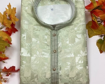 Men's Two-Tone Jacquard Kurta Pajama Set: Indian Wedding Outfit