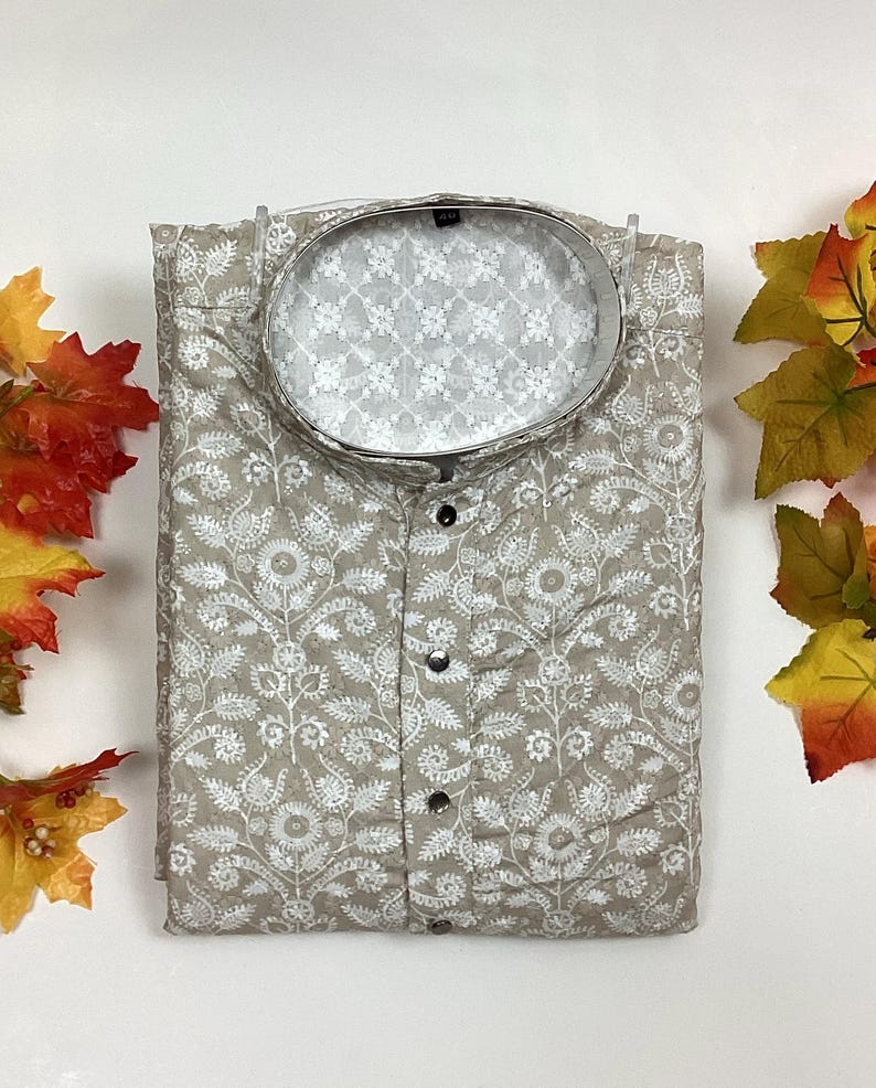 Digitaldruck Herren Kurta Pyjama Set: Indische ethnische Hochzeitskleidung Sage
