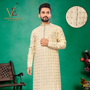 Pijama kurta de seda jacquard para hombre: ropa étnica india imagen 8