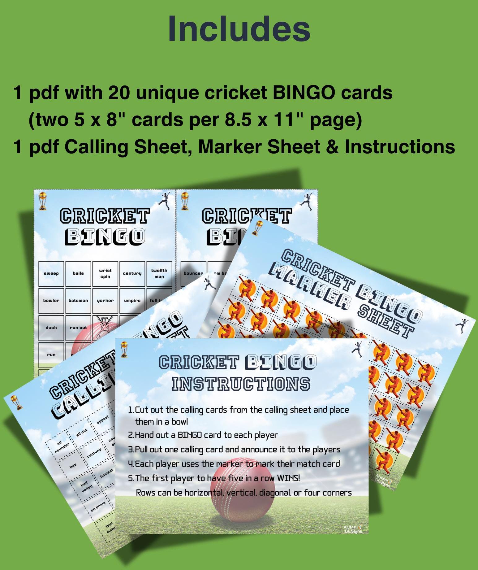 Cricket Bingo Game, Diwali, Desi Party (printable PDF) - Etsy