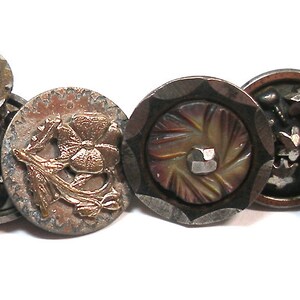 1800s BUTTONS charm bracelet. Victorian cut steel. 7 sterling silver, ooak jewellry. 20 buttons. One of a kind vintage button jewelry. image 4