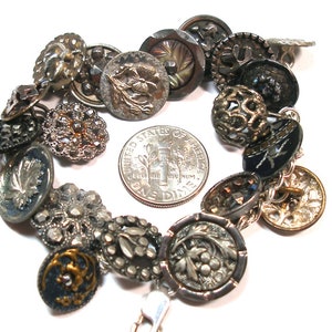 1800s BUTTONS charm bracelet. Victorian cut steel. 7 sterling silver, ooak jewellry. 20 buttons. One of a kind vintage button jewelry. image 7