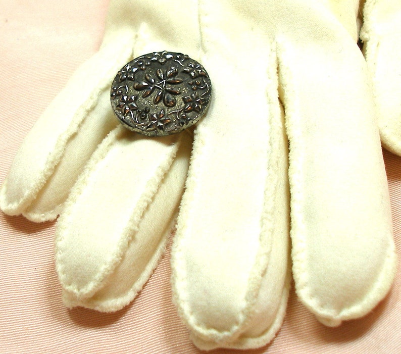 Antique BUTTON Ring. Victorian Black Glass, Adjustable Sterling Band ...