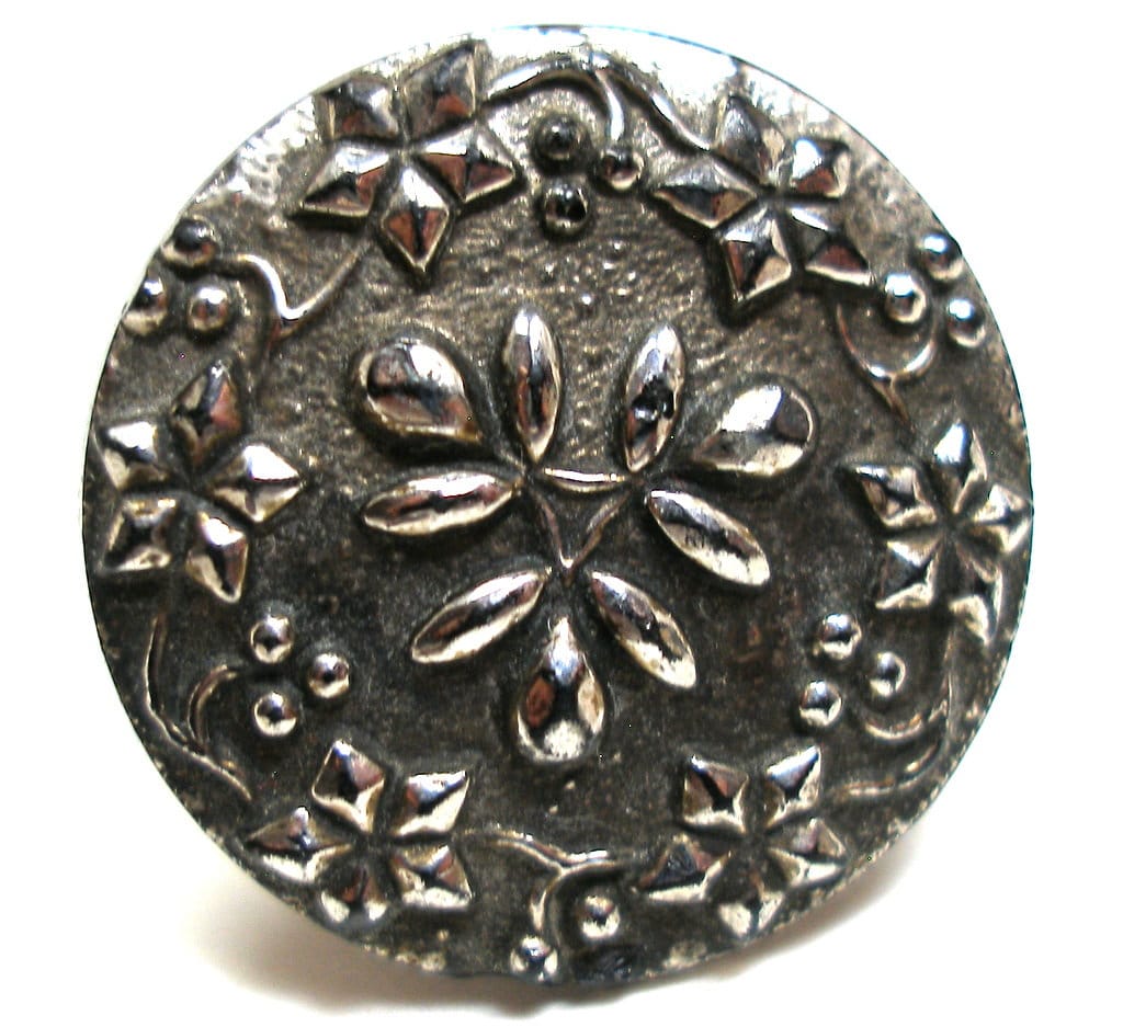 Antique BUTTON Ring. Victorian Black Glass, Adjustable Sterling Band ...