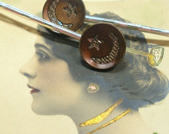 1800's perfume button hair pins. Antique Victorian crescent moon & star on silver bobby pins, hair grips, present gift.