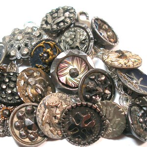 1800s BUTTONS charm bracelet. Victorian cut steel. 7 sterling silver, ooak jewellry. 20 buttons. One of a kind vintage button jewelry. image 5