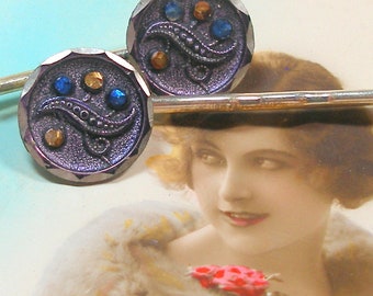 Antique BUTTON hair pins. Art Nouveau buttons on silver bobby pins, hair grips. Present, gift.