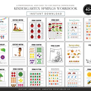 Può includere: Un quaderno di lavoro stampabile per bambini della scuola materna con attività a tema primaverile, tra cui il conteggio, la colorazione, il riconoscimento dei modelli e la scrittura di frasi. Il quaderno di lavoro comprende oltre 40 pagine di attività.