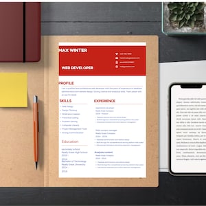 Red and White Minimalist Resume | Corporate Resume | Instant Download | Editable Resume Template | Easy-to-Use CV Design