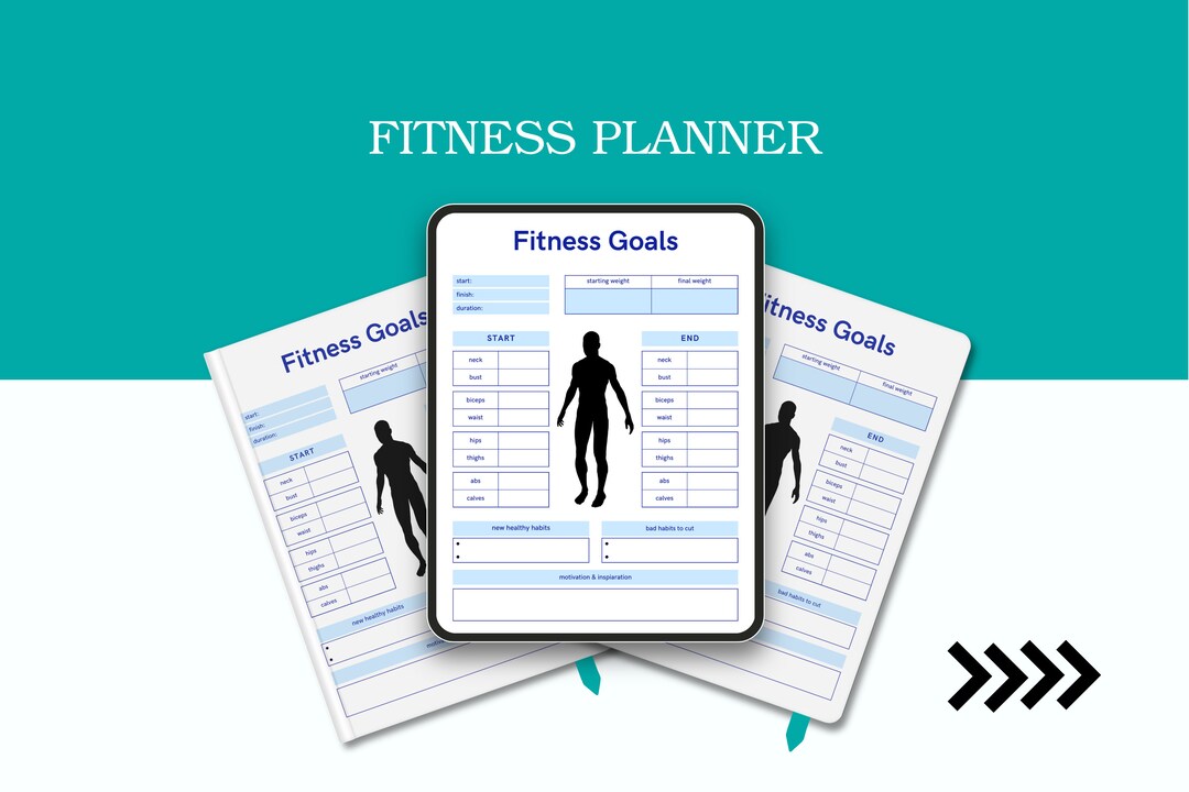 Elegant Fitness Goals Planner Template, Health Journal, Exercise Log ...