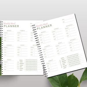 Beige Green Sage Modern Weekly Meal Planner, Floral Planner, Daily Planner, Weekly Organizer, Cute Agenda, Botanical Planner, Marble Planner