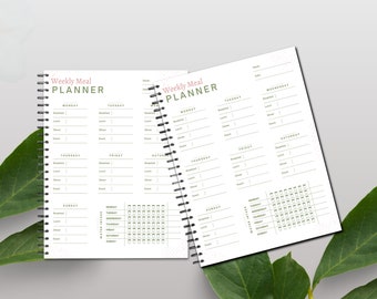 Beige Green Sage Modern Weekly Meal Planner, Floral Planner, Daily Planner, Weekly Organizer, Cute Agenda, Botanical Planner, Marble Planner