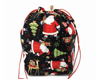 HOLIDAY SALE Holiday Christmas Winter Wonderland Snowflakes Knitting Drawstring Project Bag