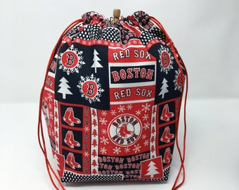 MOVING SALE - Holiday Christmas Winter Boston Red Sox Baseball Drawstring Knitting Crochet Project Bag