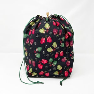 MOVING SALE - Holiday Christmas Winter Mittens Knitting Crochet Drawstring Project Bag