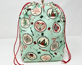 MOVING SALE - Holiday Christmas Winter Cross Stitch Crochet Knitting Drawstring Project Bag