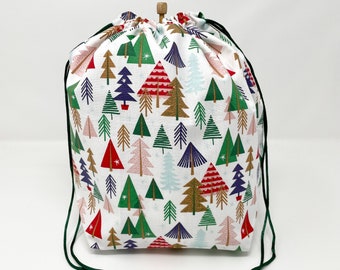 MOVING SALE - Holiday Christmas Pine Tree Knitting Crochet Drawstring Project Bag