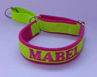 Personalized Martingale Dog Collar with Embroidered Name, Soft Fleece Lined