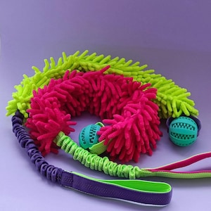 Toy for Sport Dog , Agility Tug Toy, Bungee toy with mop and ball