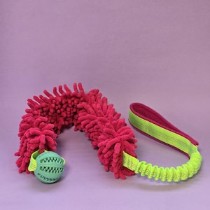 Agility tug dog toy, Bungee toy with mop and ball