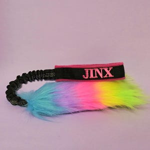Squeaky Faux Fur Bungee Tug Toy, Personalized Handle, Rainbow Agility Dog Toy for Drive Building and Reward, Motivational Tug for Sport Dogs