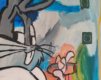 BUGS BOSS Edizione limitata, Bugs Bunny, Arte su tela, Graffiti, Arte della parete, Fatto a mano, HomeDecor, HomeDesign, Street Art, Pop Art, Looneytunes