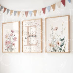 Set of 3 Mockup Wall Art Nursery Natural Light Child Bedroom Three Wood Frame Mock up Minimal Blank Portrait PSD Flag Bunting Neutral Light
