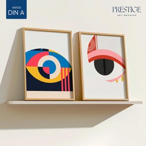 Conjunto de 2 maquetas de marcos minimalistas, dos maquetas de marcos de madera modernos, bordes de retrato de madera de moda, estantes blancos, capa inteligente PSD vertical, A3 5x7