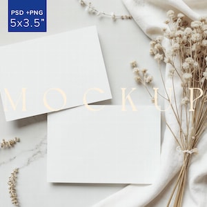 Brautdusche 2er Set Boho Gruß Mockup Karte Natürliche Hochzeitseinladung PSD Baby Shower Spiel Horizontale Mockup Blank Stationary Template