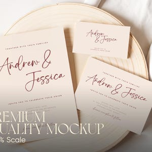 Boho Wedding Suite Mockup Baby Shower 5x7 Invitation RSVP 5x3.5 Diaper Raffle Card 3.5x2 Mockup Stationary Set of 3 Thank You Card PSD Canva