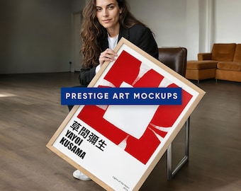 Vrouw met lijstpostermodel met persoon met print dame moderne neutrale fotorand Een digitale verticale print neutrale warme kleur