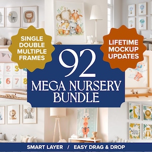 Bundle Mockup Kinderzimmer Rahmen Holz Bilderrahmen Wand Kunst Mockup Mega Bundle Kinderzimmer Dekor Smart Layer PSD Kind Weltraum Druck Porträt Leinwand