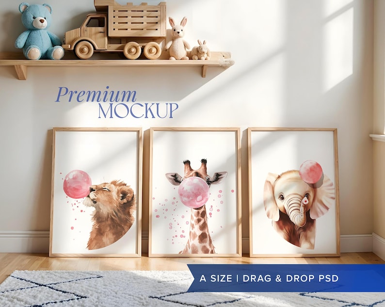 Digital Mockup Template A2 Frame Nursery Wall Display Digital Download Triple Frame Product Photography Interior Room Art Template Toy Room