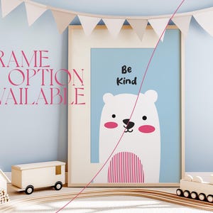 Nursery Brown Wooden Frame Mockup Minimal Scandinavian Kids Boys Room Interior Mock up Modern Playroom Blue Wall Child Space Pastel Tones A2