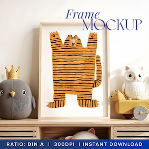 Maqueta de marco de madera para guardería, maqueta de interior de habitación infantil caprichosa, sala de juegos moderna y acogedora, pared blanca, juguetes de peluche para niños, tamaño A2, 5 x 7, vertical, PSD