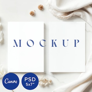 Einladen Mockup Rückseite Vorderseite 2er Set Babyparty 5x7 Boho Weiß Karte Sauber Brautdusche Mockup Minimal PSD Porträt Grußkarte Stationär