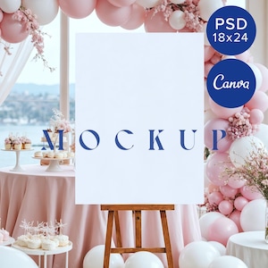 18x24 Placa de boas-vindas Cavalete Placa de chá de panela Balão rosa para festa Chá de bebê Evento Exibição Decoração de casamento Personalizar suporte de retrato Suporte de maquete