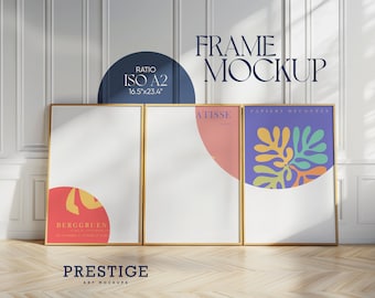 Scandinavian Frame Mockup 3 Frames Mock up DIN A2 ISO 3x2 Ratio Minimalistic Interior Mockups Design Gallery Light Wood Border Smart Layer