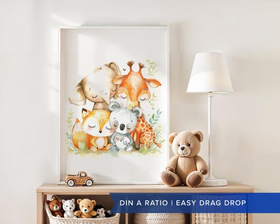 Nursery White Frame Mockup Minimal Kids Room Interior Mockup Modern Rustic Playroom Cream Wall Child Space Ratio A2 Size Vertical Poster PSD