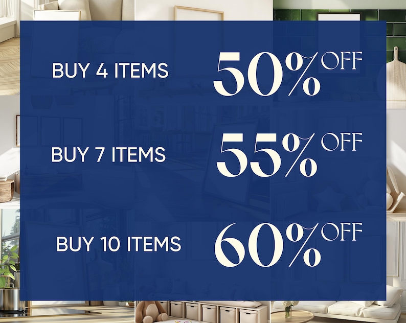 May include: Blue and white graphic with text that reads "BUY 4 ITEMS 50% OFF", "BUY 7 ITEMS 55% OFF", and "BUY 10 ITEMS 60% OFF".