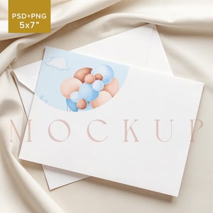 Minimale beige envelop mockup babyshower landschap kaart met envelop bruids douche crème uitnodiging PSD 7 x 5 horizontale bruiloft stationair