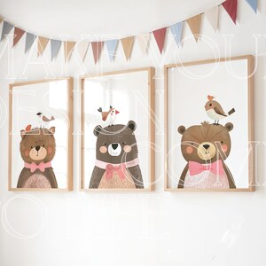 Set of 3 Mockup Wall Art Nursery Natural Light Child Bedroom Three Wood Frame Mock up Minimal Blank Portrait PSD Flag Bunting Neutral Light