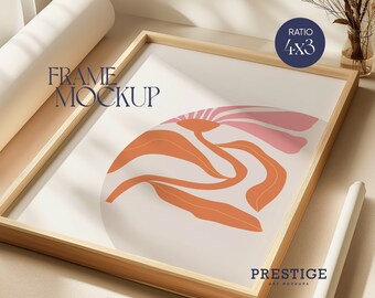Close Up Frame Mockup Smart Layer PSD Floating Canvas Mock-up 4x5 Ratio Picture Minimal Flat Lay Mockups Rustic Warm Light Editable Artwork